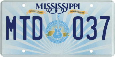 MS license plate MTD037