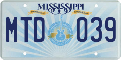 MS license plate MTD039