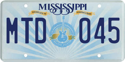 MS license plate MTD045