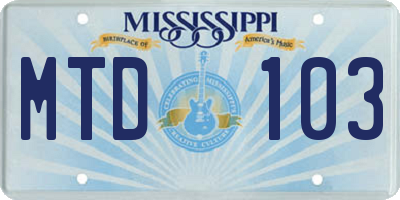 MS license plate MTD103