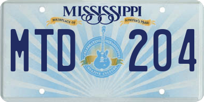 MS license plate MTD204
