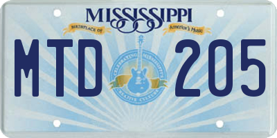 MS license plate MTD205