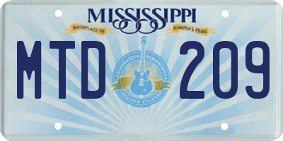 MS license plate MTD209