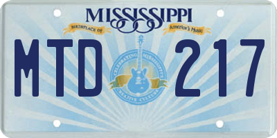 MS license plate MTD217