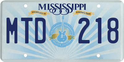 MS license plate MTD218