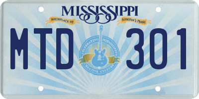 MS license plate MTD301