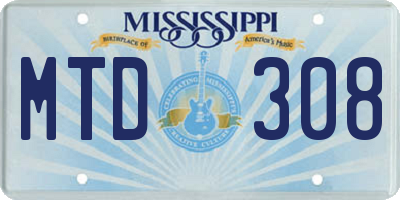 MS license plate MTD308