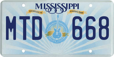 MS license plate MTD668