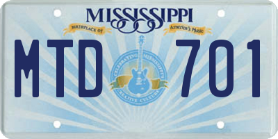 MS license plate MTD701