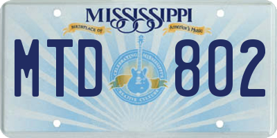 MS license plate MTD802