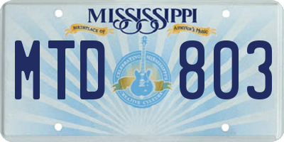MS license plate MTD803