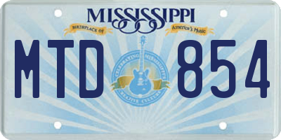 MS license plate MTD854