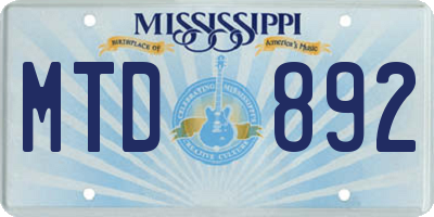 MS license plate MTD892