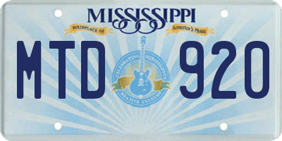 MS license plate MTD920