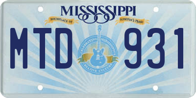 MS license plate MTD931