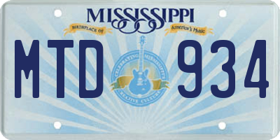 MS license plate MTD934