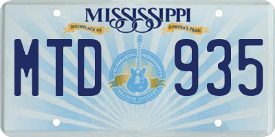 MS license plate MTD935