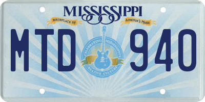 MS license plate MTD940