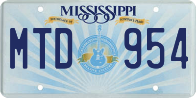 MS license plate MTD954