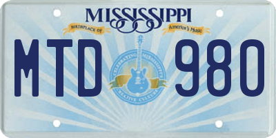 MS license plate MTD980