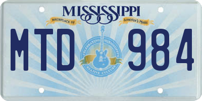MS license plate MTD984