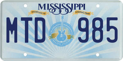 MS license plate MTD985