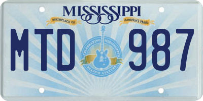 MS license plate MTD987