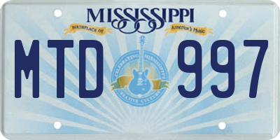 MS license plate MTD997