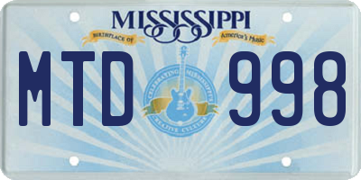 MS license plate MTD998