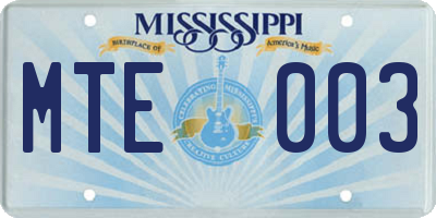 MS license plate MTE003