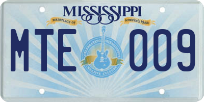 MS license plate MTE009