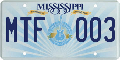 MS license plate MTF003