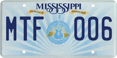 MS license plate MTF006