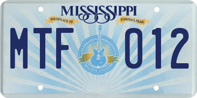 MS license plate MTF012