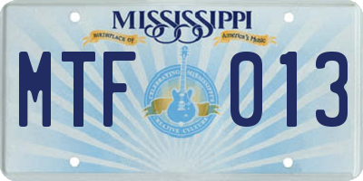 MS license plate MTF013