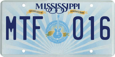 MS license plate MTF016