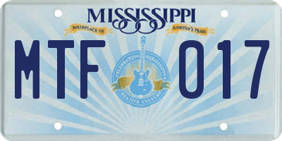 MS license plate MTF017