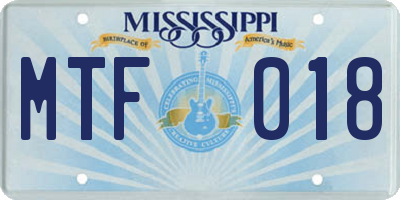 MS license plate MTF018