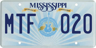 MS license plate MTF020