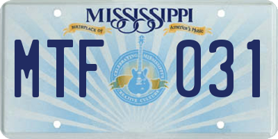MS license plate MTF031