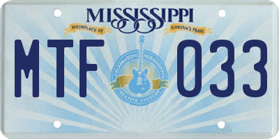 MS license plate MTF033