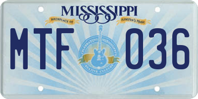 MS license plate MTF036