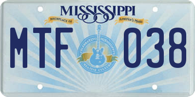 MS license plate MTF038