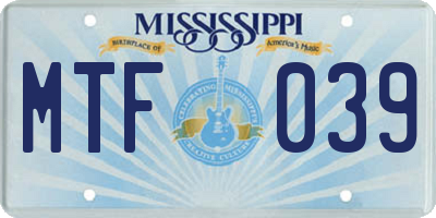 MS license plate MTF039