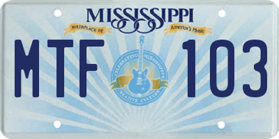 MS license plate MTF103