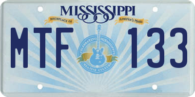 MS license plate MTF133