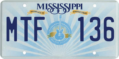MS license plate MTF136