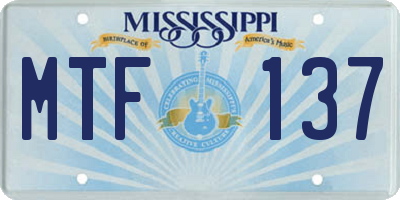 MS license plate MTF137
