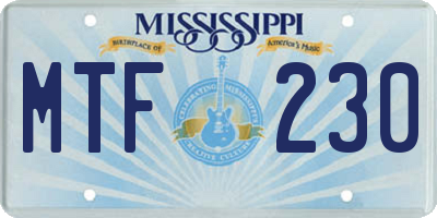 MS license plate MTF230
