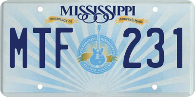MS license plate MTF231